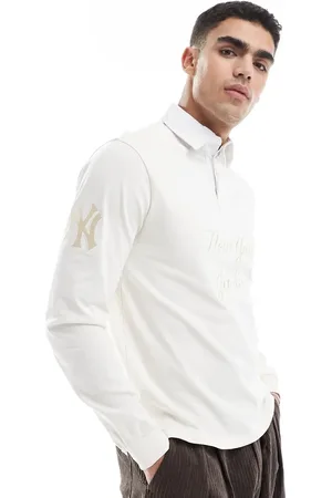 New Era – NY Yankees – Rugby-Poloshirt in Creme mit Logo
