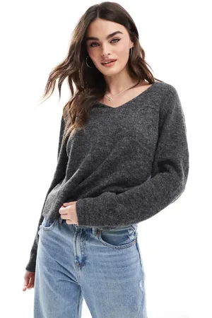 JJXX – Pullover in Dunkelgrau meliert mit tiefem V-Ausschnitt