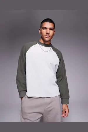 ASOS – Kastenförmiges, langärmliges Raglan-T-Shirt mit Waffelstruktur in meliert mit Oversize-Passform