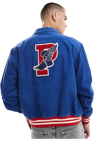 Ralph Lauren – College-Jacke in Mittelblau mit „P“-Flügel-Logo-Applikation auf dem Rücken