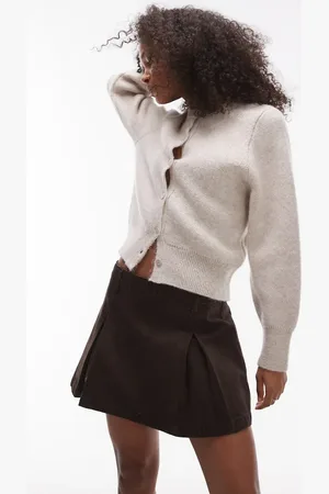 Topshop – Denim-Minirock in mit Kellerfalte