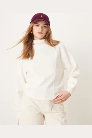 ASOS – Hochgeschlossenes Sweatshirt in Creme mit Korsettnähten