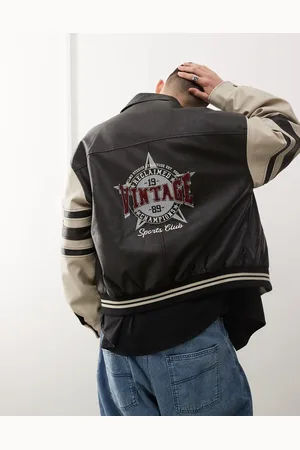 Reclaimed – Bomberjacke in Schwarz-Weiß im College-Stil