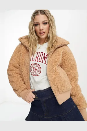 Abercrombie & Fitch – Jacke aus Sherpa-Fleece in Beige mit Stehkragen