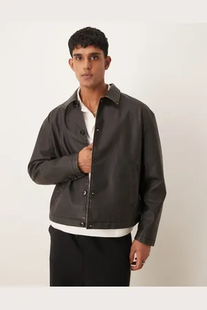 ASOS – Harrington-Jacke aus Kunstleder in verwaschenem mit kastigem Schnitt