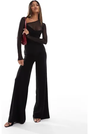 ASOS – Langärmliger Jumpsuit aus Netzstoffmix in mit verdrehtem Detail an der Brust