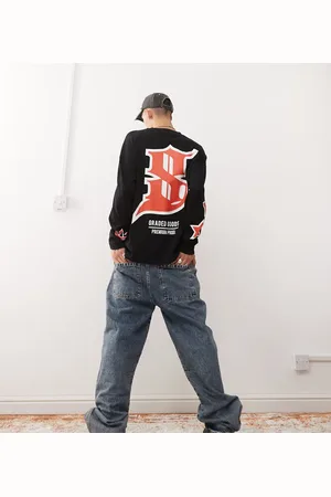 COLLUSION – Langärmliges T-Shirt aus schwerem Material in mit rotem Grafikprint