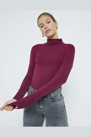 River Island – Langärmliges Rollkragenoberteil in Dunkelrot