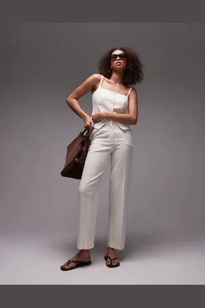 MANGO – Elegante Hose in beiger Leinenoptik, Kombiteil