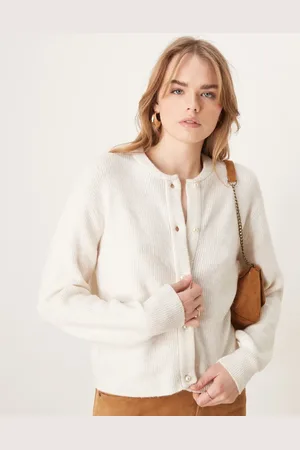 JDY – Gerippte, leichte Strickjacke in Cremeweiß