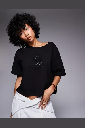 Armani Exchange – T-Shirt in mit kurzem Schnitt und verziertem Logo