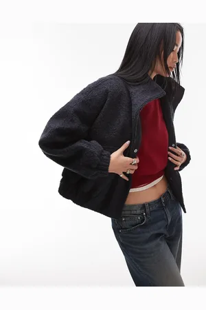 Topshop – Formeller Bouclé-Mantel in im Bomberjacken-Stil mit Trichterkragen