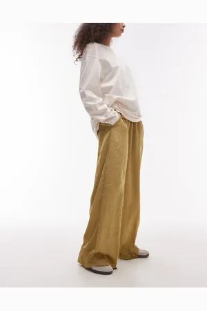 Topshop – Weit geschnittene Hose aus Knittersatin in Champagner