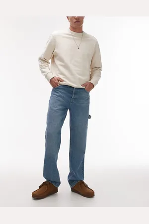 Topman – Feste Carpenter-Jeans mit geradem Schnitt in mittelblauer Waschung
