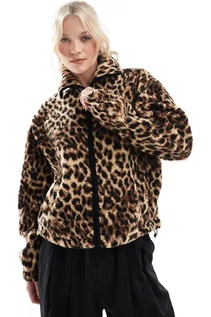 Pimkie – Sweatshirt aus Teddyfell-Fleece mit Leopardenmuster und durchgehendem Reißverschluss