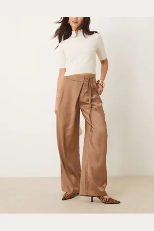 ASOS – Weite Satinhose in Mokka mit Wickel-Bindedetails