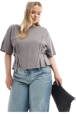 ASOS ASOS DESIGN Curve – T-Shirt in verwaschenem mit Ziernaht und Korsett-Taille