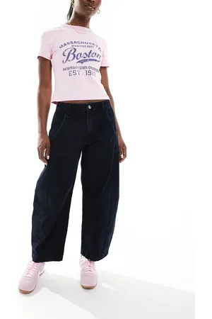 ASOS – Cropped Barrel Leg Jeans in Blau-Schwarz mit mittelhohem Bund