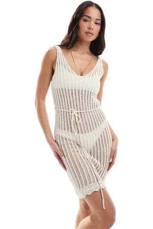New Look – Minikleid in Creme mit Leiterstichmuster