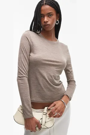 Topshop – Langärmliges Oberteil aus Wollmix in Haferbeige meliert