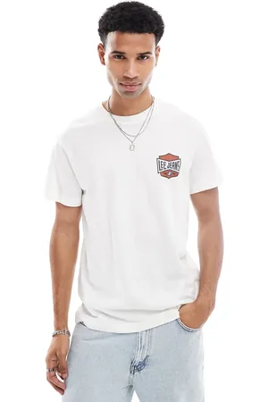 Lee – Locker geschnittenes T-Shirt in gebrochenem mit Retro-Logo auf der Brust