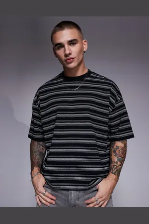 ASOS – Oversize-T-Shirt in strukturiertem Schwarz mit Streifen, 230 g/m² schwer