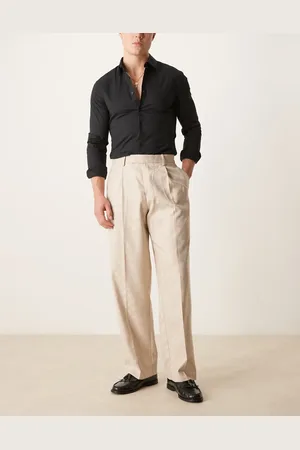 ASOS – Elegante Jacquard-Hose in Steinbeige mit weitem Bein und Bügelfalte vorne