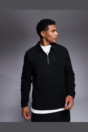 ASOS – Sweatshirt in Marineblau aus Fleece mit Kragen und kurzem Reißverschluss