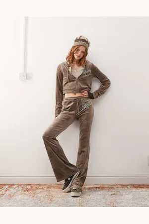 Noisy May – Velours-Hose in Nerzbraun mit hohem Bund, Kombiteil