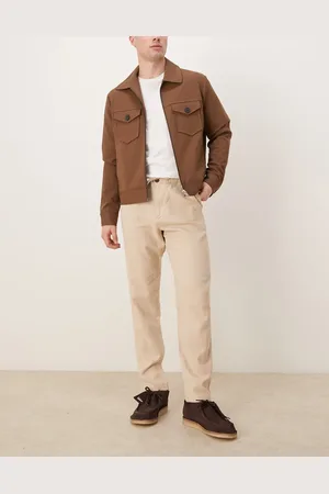 SELECTED – Schmal zulaufende Hose aus Leinenmix in Creme