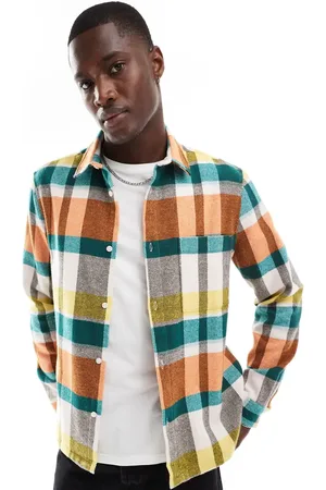 ASOS – Hemd aus gebürstetem Flanell mit Karomuster in Regenbogenfarben und regulärer Passform