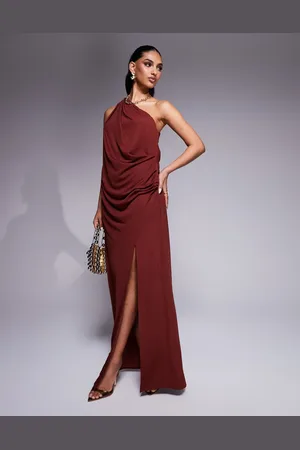 ASOS – Anschmiegsames, drapiertes Maxikleid in Rostrot mit One-Shoulder-Träger