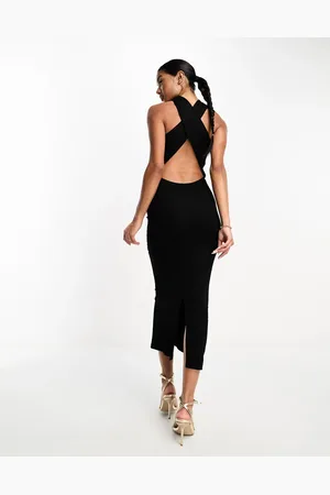 ASOS – Hochgeschlossenes, minimalistisches Neckholder-Midikleid in mit überkreuzter Rückseite