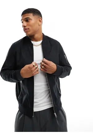 JACK & JONES Essentials – Schwarze Bomberjacke aus Wildlederimitat mit Reißverschluss