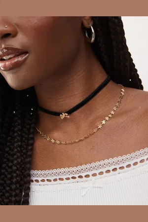 Reclaimed – 2-reihige Choker-Halskette aus Samt in Schwarz