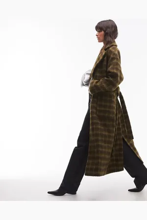 Topshop – Angerauter, formaler Mantel mit mehrfarbigem Karomuster