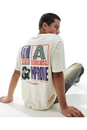 JACK & JONES – Oversize-T-Shirt in Wollweiß mit Retro-Print auf dem Rücken
