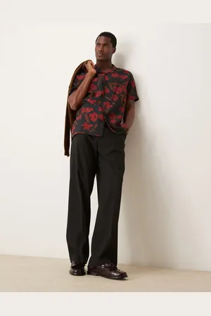 ASOS – Locker geschnittenes Hemd in Schwarz mit Blumenprint in Rot und Reverskragen