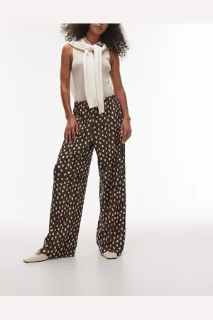 Topshop – Plissee-Hose in gepunktetem mit weitem Bein