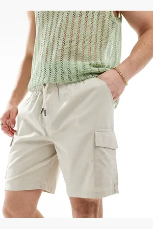 Brave Soul – Cargo-Shorts aus leichter Baumwolle in hellem Steinbeige mit elastischem Bund