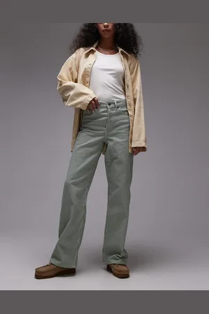 Topshop – Loose Fit Straight Jeans mit grünen Streifen und mittelhohem Bund