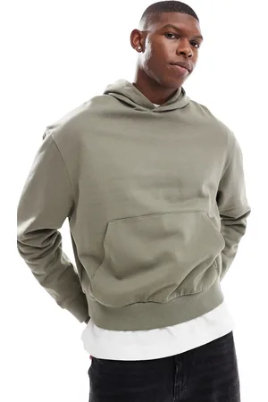 ASOS – Basic-Kapuzenpullover in Khaki mit kastigem Oversize-Schnitt