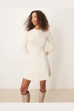 ASOS – Mini-Strickkleid in Cremeweiß mit Rippenmuster