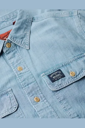 Superdry – Workwear – Langärmliges Baumwollhemd in Hellblau