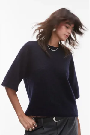 ARKET – Kurzärmliger Pullover in Dunkelblau aus Alpaka-Woll-Mix