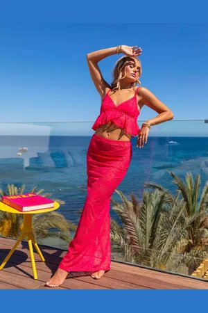 South Beach X Misha Grimes – Midi-Strandrock aus Spitze in leuchtendem