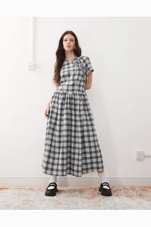 Reclaimed – Kariertes Midikleid mit geschnürtem Detail vorne
