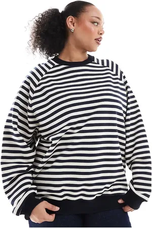 ASOS ASOS DESIGN Curve – Langärmliges, geripptes Oversize-Sweatshirt in mit Streifen