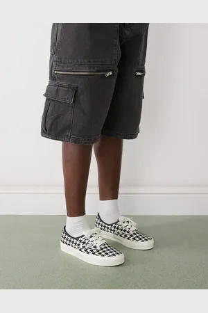 Vans Authentic – Bestickte Sneaker in und Schwarz mit Hahnentrittmuster und übergroßen Schnürsenkeln