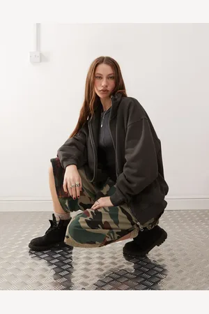 Weekday – Jodi – Sweatshirt in Dunkelgrau mit Stehkragen und durchgehendem Reißverschluss
